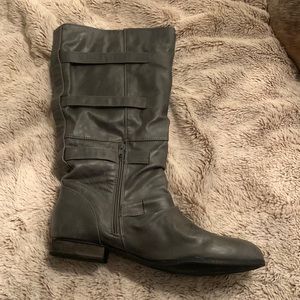 Gray buckle boots